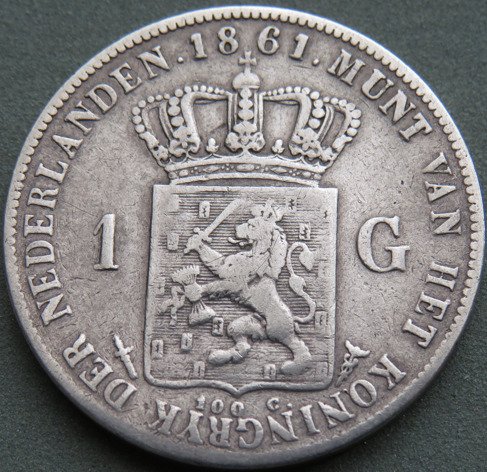 Holland Willem III (1849-1890) 1 Gulden 1861  (Ingen mindstepris)