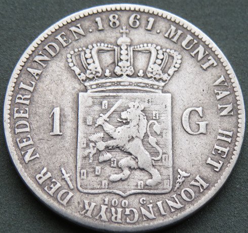 Holland Willem III (1849-1890) 1 Gulden 1861  (Ingen mindstepris)