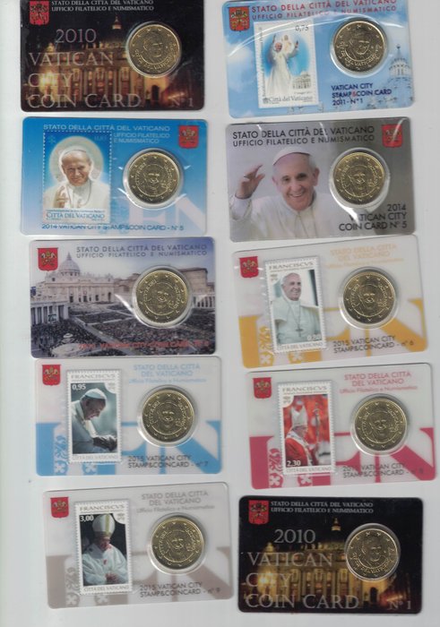 Vatikanstaten Coin Card 2010/2015 (10 coincards)  (Ingen mindstepris)