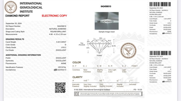 2 pcs Diamant  (Natur)  - 0.49 ct - Rund - D (farveløs) - VVS2 - International Gemological Institute (IGI)