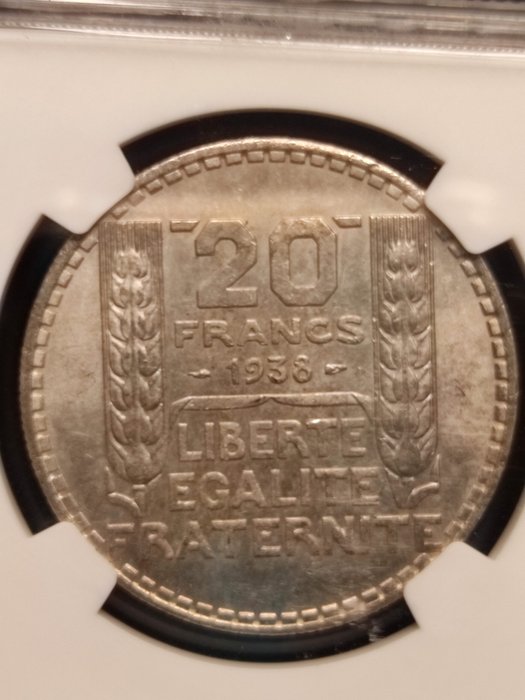 Frankrig. Third Republic (1870-1940). 20 Francs 1938 Turin. NGC MS 64  (Ingen mindstepris)