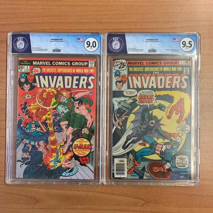 Invaders #4, 7 - 1st appearance of Union Jack  Baron Blood - EGC graded 9.0, 9.5 - 2 Graded comic