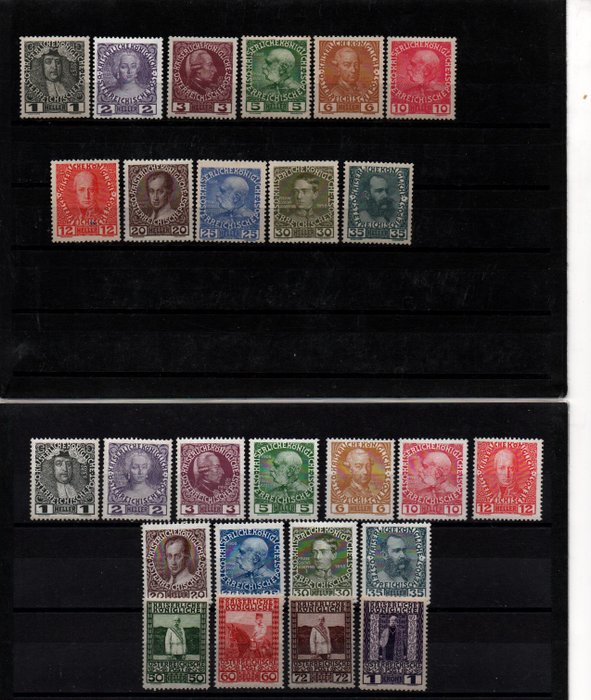 Østrig 1908/1911 - Østrig kejserserie 1908bis 1 krone og kejserserie i almindeligt postfrit papir - Katalognummer 139-153+139x-149x