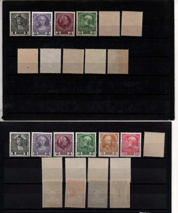 Østrig 1908/1911 - Østrig kejserserie 1908bis 1 krone og kejserserie i almindeligt postfrit papir - Katalognummer 139-153+139x-149x