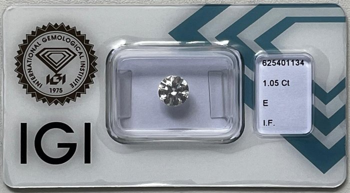 Ingen mindstepris - 1 pcs Diamant  (Natur)  - 105 ct - Rund - E - IF - International Gemological Institute (IGI)