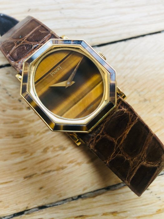 Piaget - Ultrathin Octogonal  Tiger Eye Dial  bezel-  yellow gold midsize - 9341 - Mænd - 1970'erne