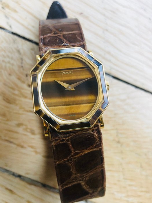 Piaget - Ultrathin Octogonal  Tiger Eye Dial  bezel-  yellow gold midsize - 9341 - Mænd - 1970'erne