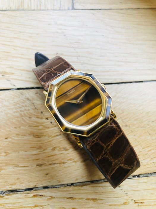 Piaget - Ultrathin Octogonal  Tiger Eye Dial  bezel-  yellow gold midsize - 9341 - Mænd - 1970'erne