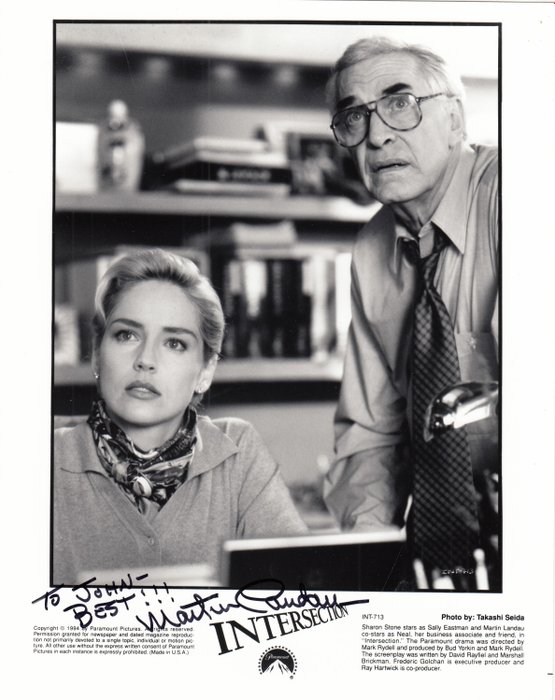 Intersection (1994) - Martin Landau (+) Hollywood Legend - Original Signature on film still with Sharon Stone