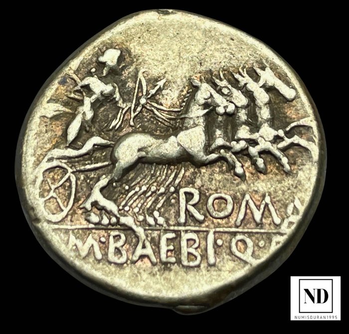 Romerska republiken M Baebius Q f Tampilus 137 BC Denarius Rome