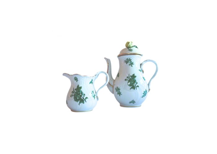 Herend - Kaffekande (2) - very rare - Green Eton coffee/tea pot and milk jug - Porcelæn