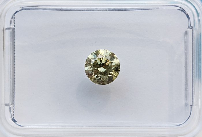 Ingen mindstepris - 1 pcs Diamant  (Naturfarvet)  - 0.45 ct - Rund - Fancy intense Brunlig, Grønlig Gul - I1 - International Gemological Institute (IGI)