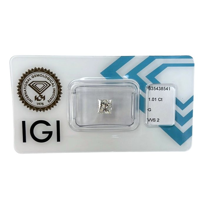 1 pcs Diamant  (Natur)  - 1.01 ct - Kvadrat - G - VVS2 - International Gemological Institute (IGI) - Ideel skåret diamant