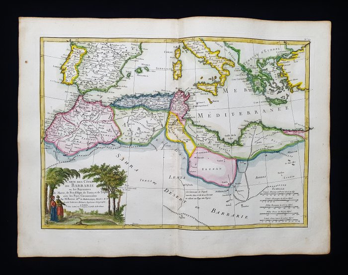 Afrika - Middelhavslande / Nordafrika / Marokko / Italien / Sicilien / Spanien / Sardinien / Grækenland; G. Rizzi Zannoni / Janvier / Lattre - Carte des Cotes de Barbarie, ou Royaumes de Maroc, de Fez, de Tunis, et de Tripoli - 1761-1780