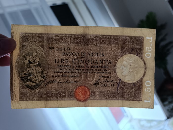 Italien. - 50 Lire 1911 Banco di Sicilia - R5 - Gigante BDS 4G