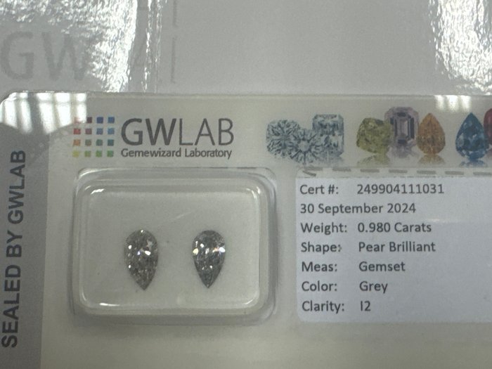 Ingen mindstepris - 1 pcs Diamant  (Naturfarvet)  - 0.49 ct - Pære - Fancy Grå - I2 - Gemewizard Gemological Laboratory (GWLab)