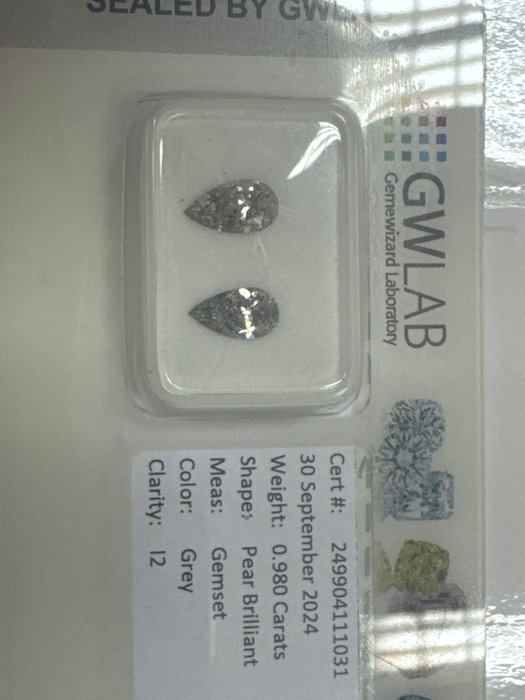 Ingen mindstepris - 1 pcs Diamant  (Naturfarvet)  - 0.49 ct - Pære - Fancy Grå - I2 - Gemewizard Gemological Laboratory (GWLab)