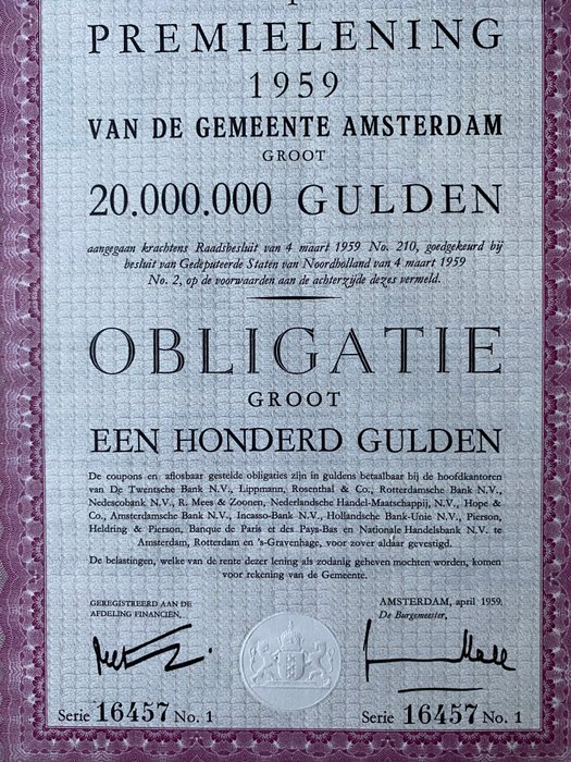 Holland. - 100 Gulden - 1959  (Ingen mindstepris)