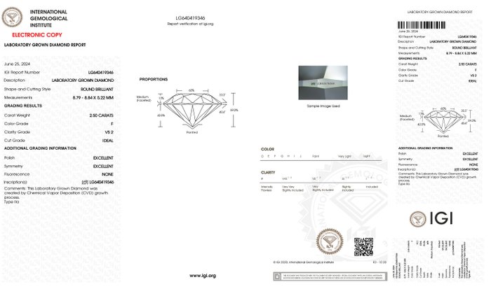 Ring - 18 kraat Hvidguld -  2.50ct. tw. Diamant (Laboratoriedyrket) - Diamant - Runde F-VS2