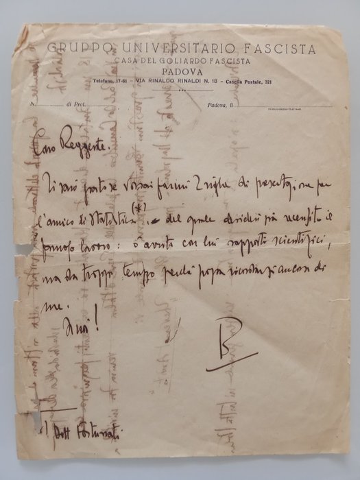 Benito Mussolini - Lettera con autografo - 1919