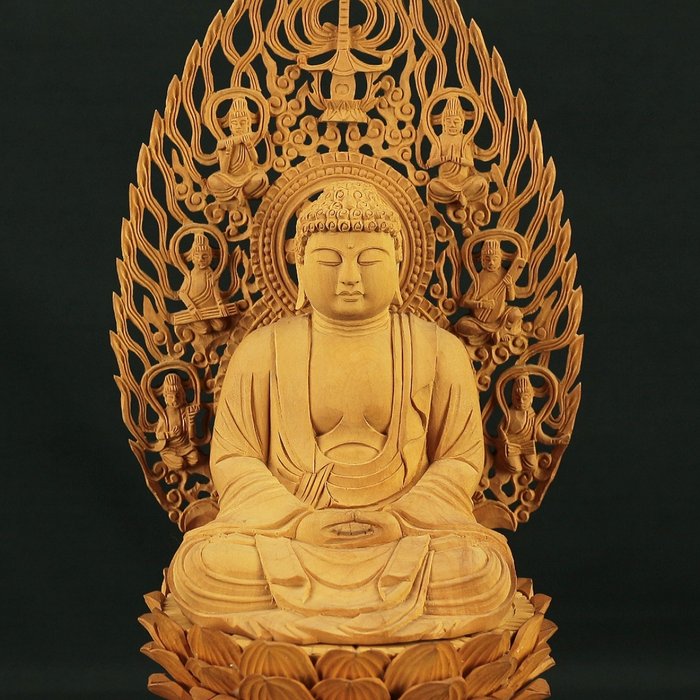 Shaka Nyorai (Shakyamuni Buddha) 釈迦如来 Wood Carving Buddhism Statue Sculpture - Statue Træ - Japan  (Ingen mindstepris)