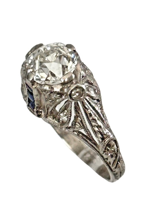 Ring Platin, Lækker art deco platin og diamantring 1,15 karat -  1.15ct. tw. Diamant (Natur)  - Diamant