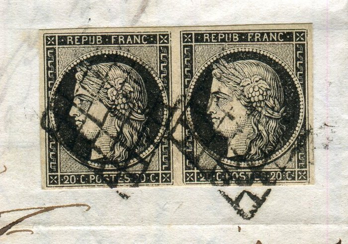 Frankrig 1850 - Superbe  Rare letter en double port de Rouen pour Narbonne avec une paire de n° 3