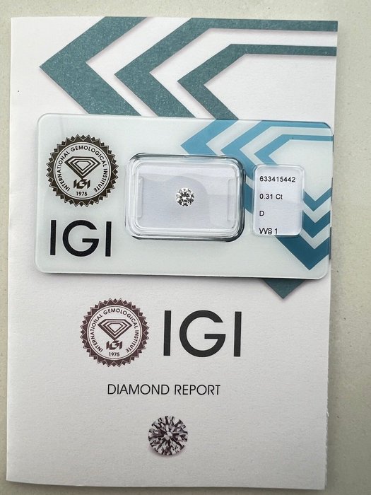 1 pcs Diamant  (Natur)  - 0.31 ct - Rund - D (farveløs) - VVS1 - International Gemological Institute (IGI)