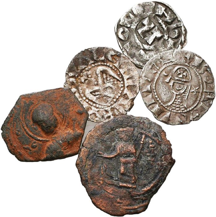 Korsfarere. A Very Beautiful Collection of 5x Crusaders Coins, 12th century  (Ingen mindstepris)