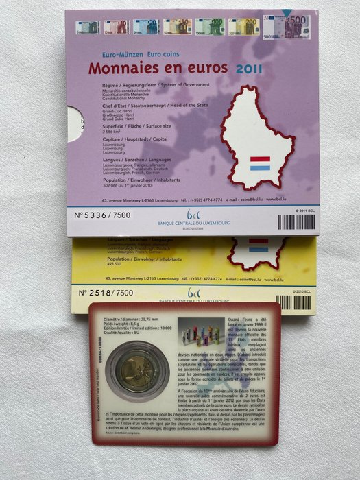 Luxembourg. Year Set / 2 Euro 2010/2012 (3 items)  (Ingen mindstepris)