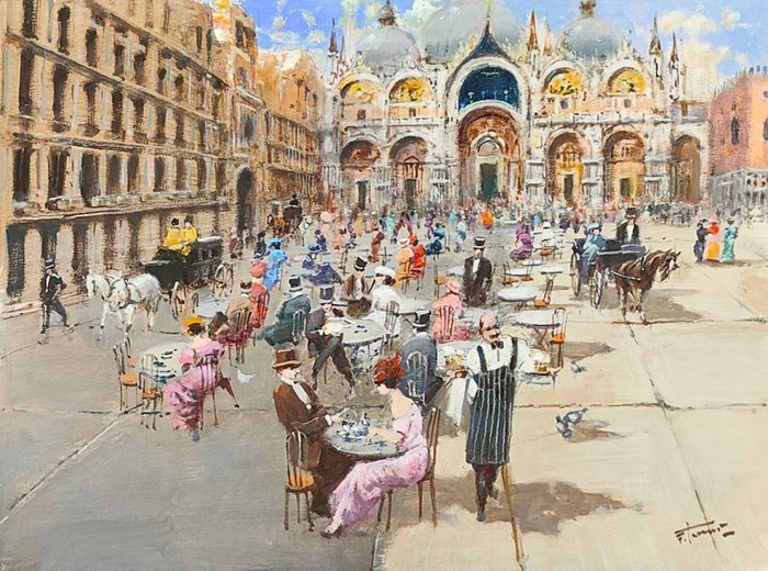 Francesco Tammaro (1939) - Caffe in Piazza  San Marco Venezia