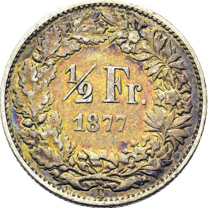 Schweiz, Bern 1/2 Franken 1877 B. Keydate