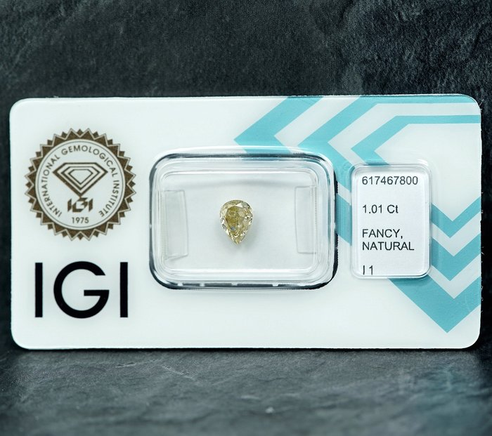 1 pcs Diamant  (Naturfarvet)  - 1.01 ct - Fancy light Gul - I1 - International Gemological Institute (IGI)