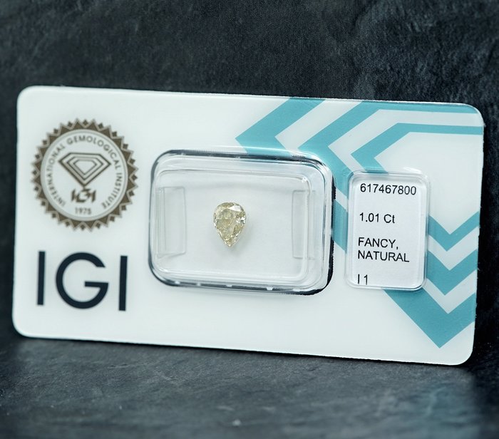 1 pcs Diamant  (Naturfarvet)  - 1.01 ct - Fancy light Gul - I1 - International Gemological Institute (IGI)