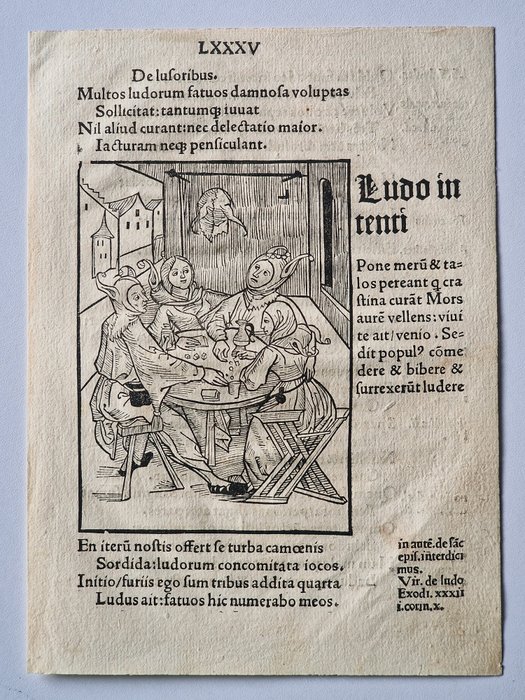 Sebastian Brant (1457-1521) - 2 tavole tratte dall'incunabolo La nave dei Folli Scultifera Navis di Sebastian Brandt