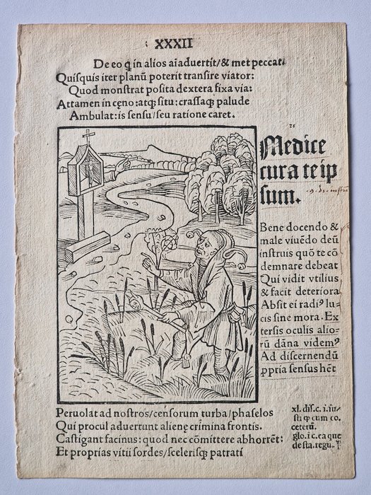 Sebastian Brant (1457-1521) - 2 tavole tratte dall'incunabolo La nave dei Folli Scultifera Navis di Sebastian Brandt