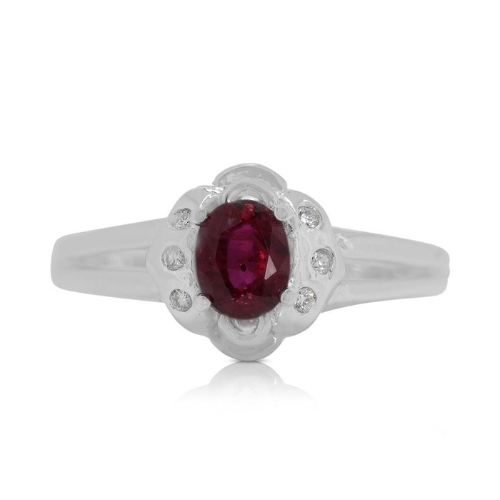 Ring - 18 kraat Hvidguld -  037ct tw Rubin - Diamant