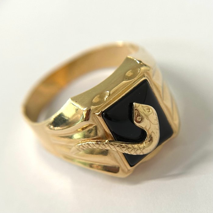 Handmade - Ring - Snake Ring - 7.8 g - 18 kraat Gulguld Onyx