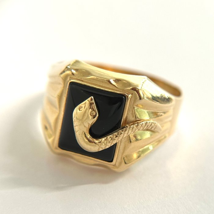 Handmade - Ring - Snake Ring - 7.8 g - 18 kraat Gulguld Onyx