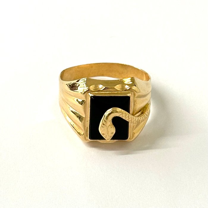 Handmade - Ring - Snake Ring - 7.8 g - 18 kraat Gulguld Onyx