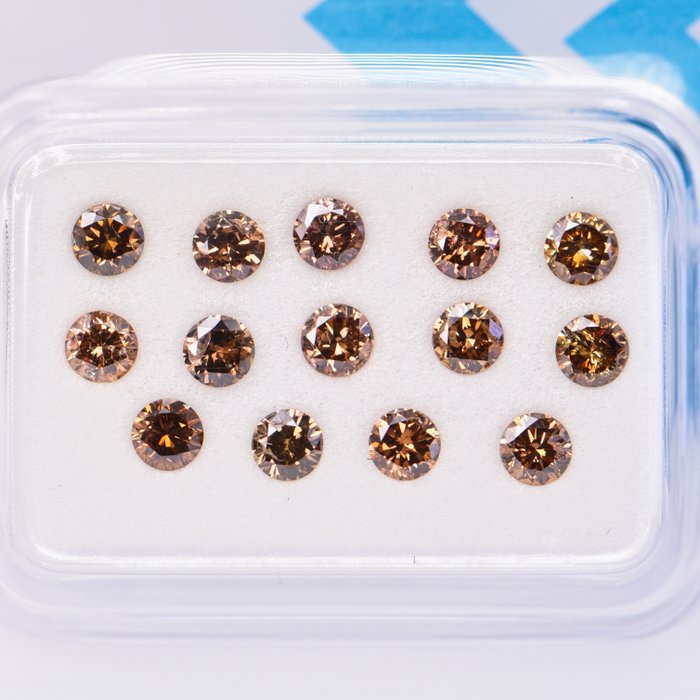 Ingen mindstepris - 14 pcs Diamant  (Naturfarvet)  - 1.15 ct - Rund - Fancy, Fancy deep Brun, Orange Brun, Orange - I1, SI2 - International Gemological Institute (IGI)