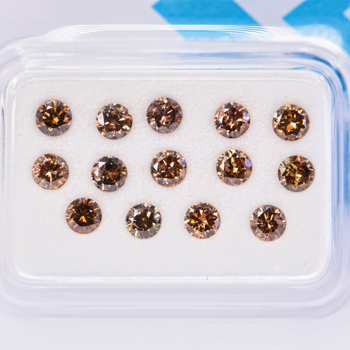 Ingen mindstepris - 14 pcs Diamant  (Naturfarvet)  - 1.15 ct - Rund - Fancy, Fancy deep Brun, Orange Brun, Orange - I1, SI2 - International Gemological Institute (IGI)