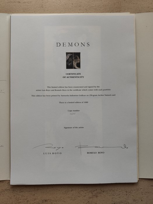 Royo, Luis and Romulo - 1 Portefølje - Demons - with original drawing - 2010