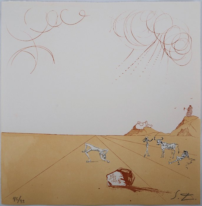 Salvador Dali (1904-1989) - Paysage ibérique : Taureau et toréros