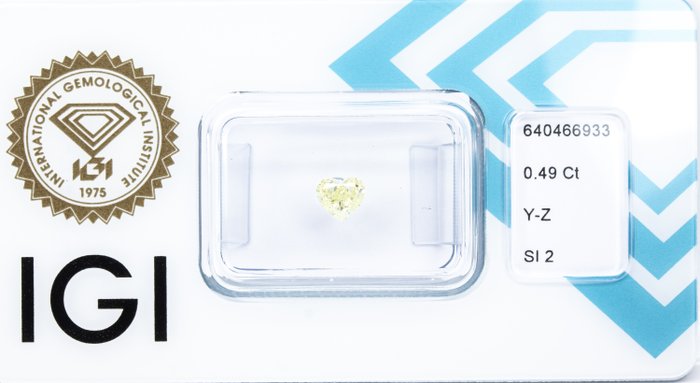 Ingen mindstepris - 1 pcs Diamant  (Natur)  - 0.49 ct - Hjerte - SI2 - International Gemological Institute (IGI) - Farvekvalitet: Y-Z