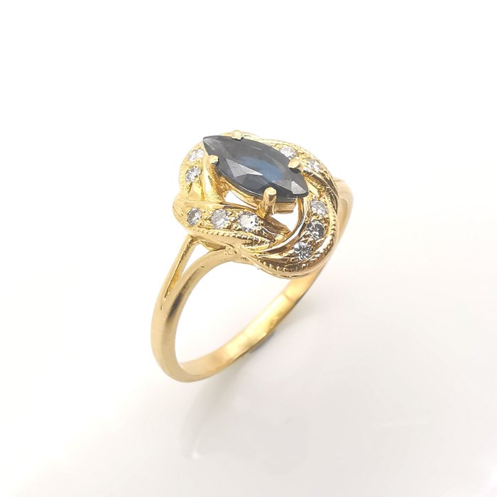 Ring - 18 kraat Gulguld -  1.04ct. tw. Safir - Diamant