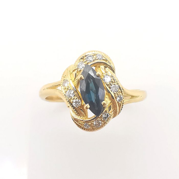 Ring - 18 kraat Gulguld -  1.04ct. tw. Safir - Diamant