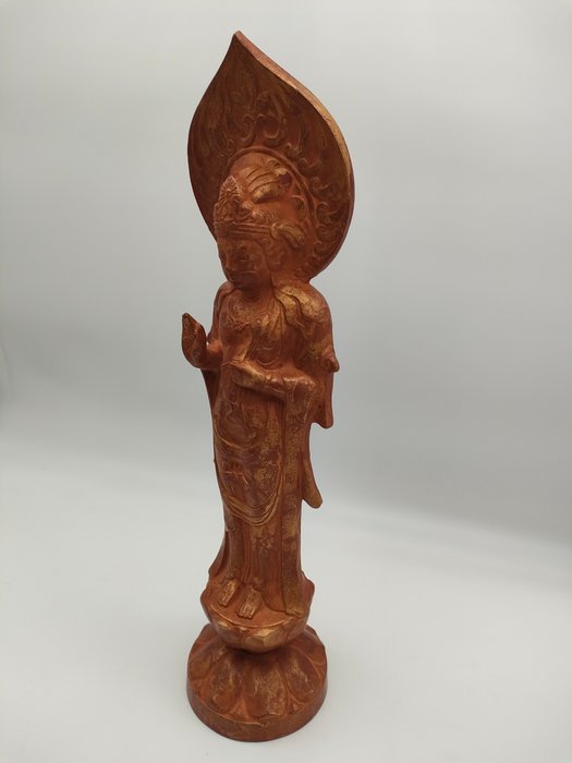 Hand-Carved Wooden Buddha on Lotus Base with Box - Showa Era - Statue Træ - Japan  (Ingen mindstepris)