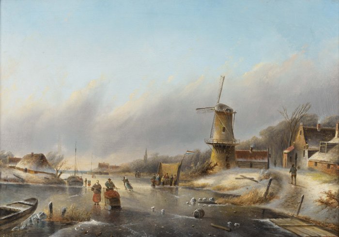 Jacob Jan Coenraad Spohler (1837-1923) - Dutch winter scene with skaters