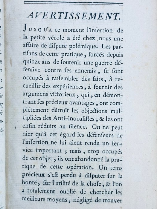 Gandoger de Foigny, - Traité-pratique de l'inoculation - 1768